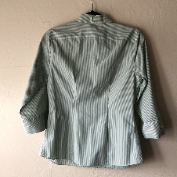 Land’s End Wrinkle Free Striped 3/4 Sleeve Dress Shirt - Picture 9 of 10